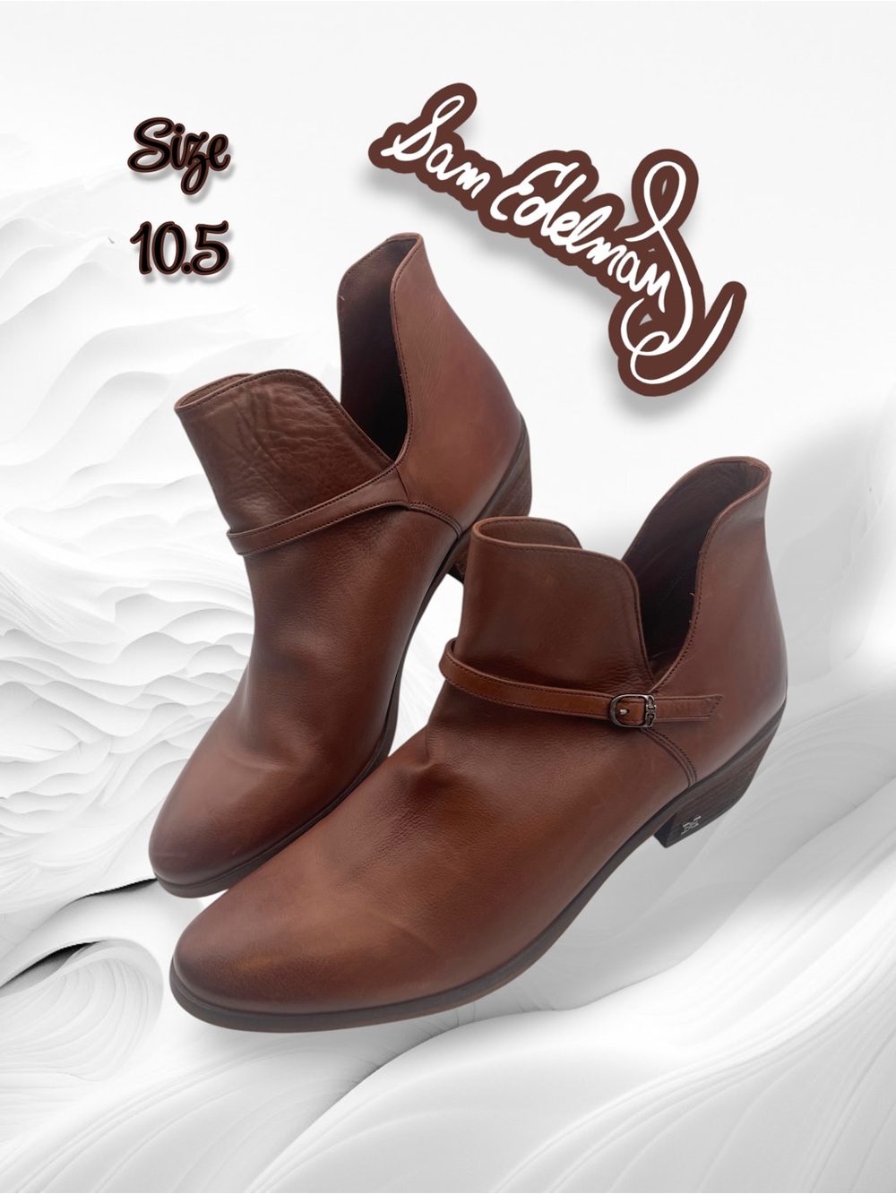 Sam Edelman Palmer Cognac Leather Cutout Ankle Booties Size 10.5